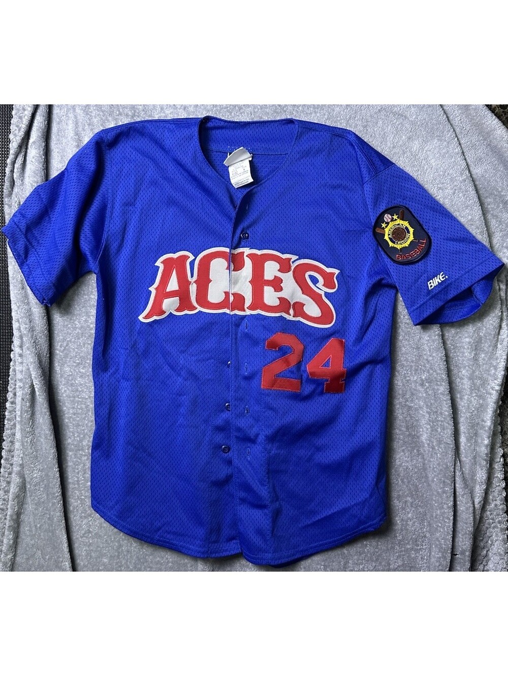 Vintage BIKE American Legion Baseball ACES #24 Jersey Mens M Blue Sewn Patch